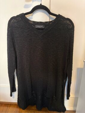 Beulah Black Lightweight V-Neck Sheer Knit Sweater